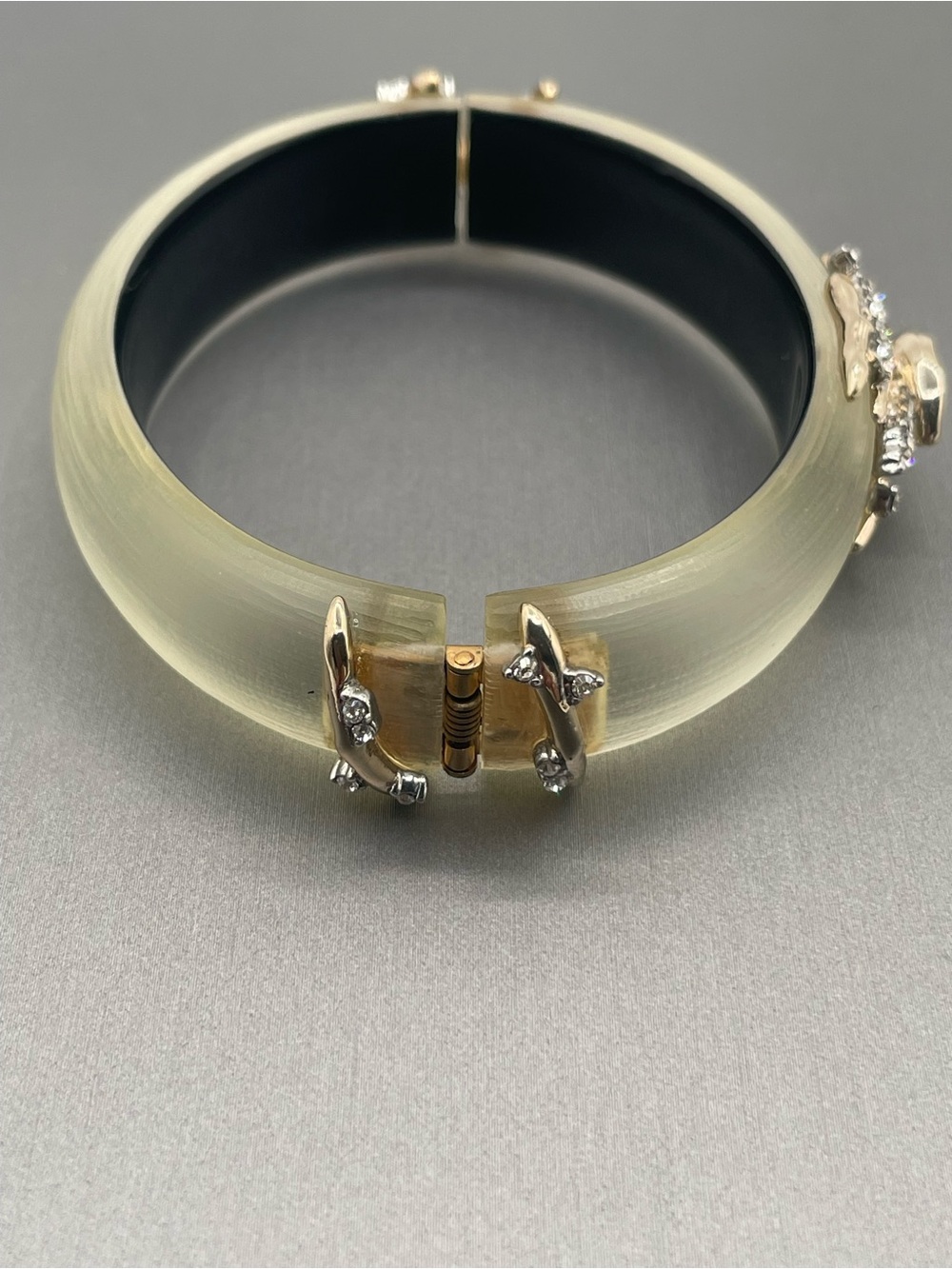 Alexis Bittar Translucent Lucite Hinge Bracelet w Crystal Studded Metal Accents - Picture 4 of 6